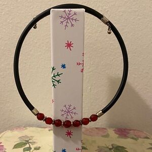 Chic Black Necklace with Red Beads